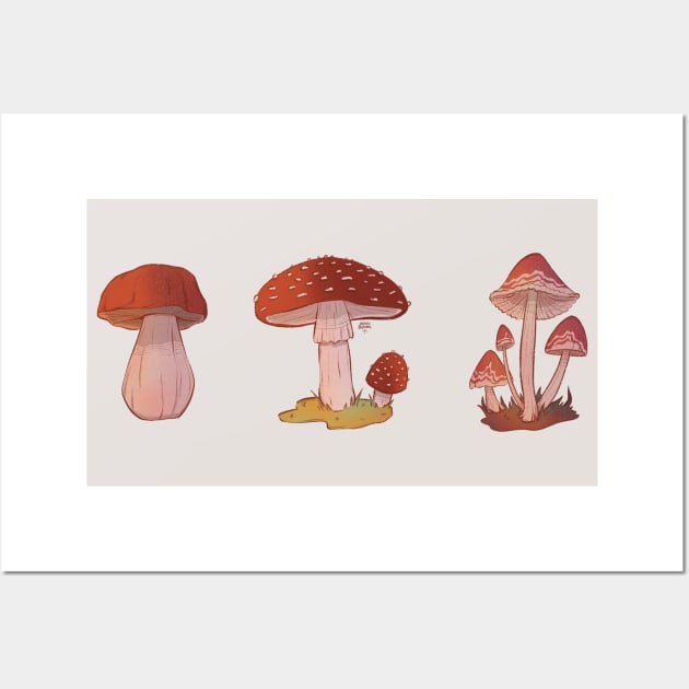 Three mushrooms Wall Art by Heyitsgarazi